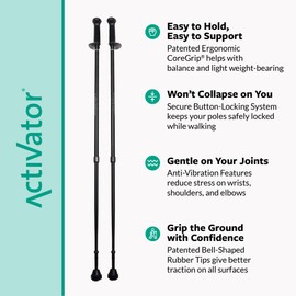 Urban Poling ACTIVATOR® Walking Poles for Balance and Rehabilitation – 1 Pair – Ergonomic CoreGrip™ Handles – Adjustable, Collapsible, and Lightweight for Stability and Recovery in Evening Black