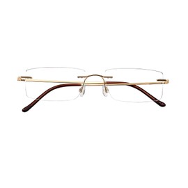 WEMOOTANTS Frameless Titanium Reading Glasses 1.5 Men Women Blue Light Filter Computer Readers 1.50 (Gold)