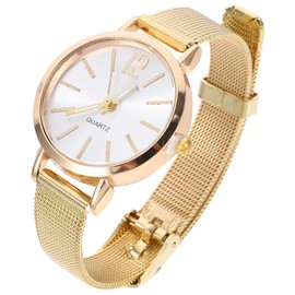 Hemobllo Women Fashion Watch Ultra Thin Mesh Band Easy to Read Luxury Watch for Women Elegant Watch (Gold), gold, Fashionable