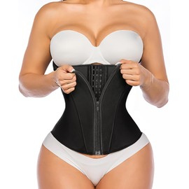 YIANNA Waist Trainer for Women Latex Underbust Tummy Control Waist Cincher Corset Hourglass Body Shaper Zipper and Hooks,YA2231-Black-S