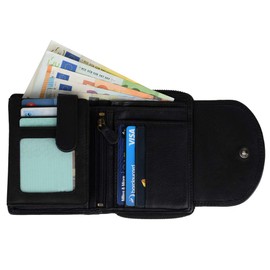 Hill Burry Genuine Leather Unisex Wallet Large Storage Space Zip, black, Vintage