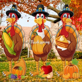 Umigy 3 Pcs Thanksgiving Fall Yard Sign Gobble Turkey Garden Decor with Stakes 32 x 10 Inch Harvest Turkey Outdoor Lawn Sign Thanksgiving Yard Decor Garden Decoration Outside for Home Pathway Walkway