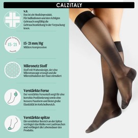 CALZITALY PACK 1/2 Kompressionsstrümpfe, Elastische Kniestrümpfe mit Abgestufte Kompression, 140 DEN | 15-21 mm/Hg | Made in Italy (Schwarz, L/XL)