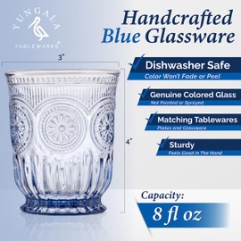 Yungala Blue highball glasses, set of 6, volume - 10oz, dishwasher safe vintage glassware made from blue glass, not coated or sprayed colored drinking glasses