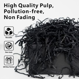 ROSYJUNE 1LB Crinkle Cut Paper Shred Filler, Black Shredded Paper for Gift Baskets Boxes Filling, Birthday Wedding Valentines Day Decoration