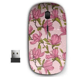 KAWAMOUSE 2.4G Ergonomic Portable USB Wireless Mouse for PC, Laptop, Computer, Notebook with Nano Receiver (Blooming Magnolia)