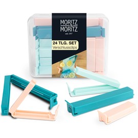 Moritz & Moritz 24 SEAL CLIPS - FREE CONVENIENT BOX - POCKET CLIPS - FOOD STORAGE BAG CLIPS - ALSO SUITABLE AS FREEZER BAG CLIPS