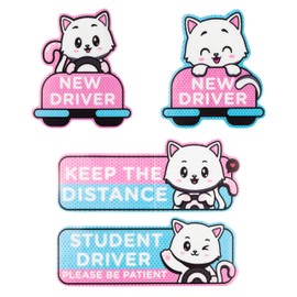 W1cwey Student Driver Car Magnet - 4-Pcs 9 Inch Cute Cartoon Cat New Student Driver Car Magnet Stickers Sign Reflective Beginner Automotive Magnets Educational Gifts Reusable Car Bumper Safety Sign