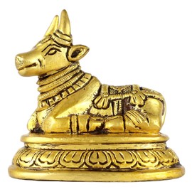 ASHIRWAD Nandi Brass Idol Statue Sculpture Murti God of Yoga Shiva Vahan Bull (Nandi-04)
