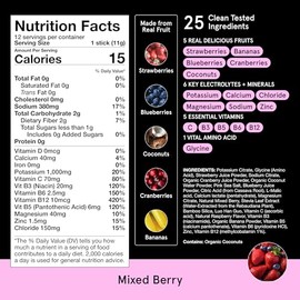 DryWater® Electrolyte + Vitamin Hydration Powder Packets – Mixed Berry, 1,000mg Potassium, Real Organic Fruit, NSF Certified for Sport, Nothing Artifi