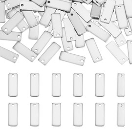 UNICRAFTALE about 100Pcs Rectangle Metal Stamping Blank Tag 13mm Stainless Steel Blank Charms Name Tag Small Blank Pendants Charms for DIY Bracelet Necklace Jewelry Making