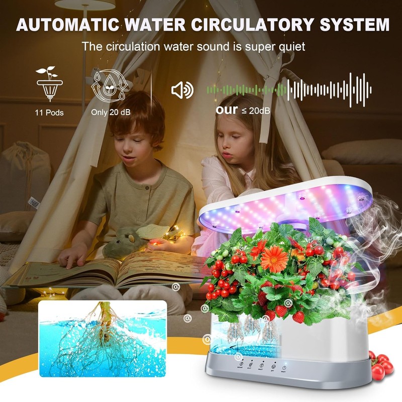 SLARY Hydroponics Growing System Mist Humidifier, 11 Pods Indoor Garden