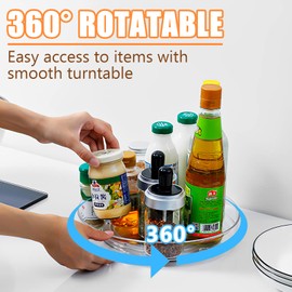 TUFA Lazy Susan Turntable Fridge Organiser (23.5 and 27 cm), 360° Round Fridge Rotating Plate Spice Holder, Transparent Rotating Organiser for Storage Jars and Spices, Pack of 2