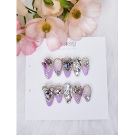 [Premium Nail] Butterfly Nail Violet Gradient Handmade Nail Tip - Oval / [프리미엄네일] 나비네일 바이올렛 그라데이션 수제네일팁 - 오벌