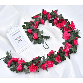 KEAIDUO Artificial Flowers Decoration, 2pcs 2.2M/7.2FT/Pieces Long Garland Fake Flowers Artificial Rose, Faux Rose Red Rose Floral Arch for Home, Garden, Indoor, Outdoor, Wedding, Party