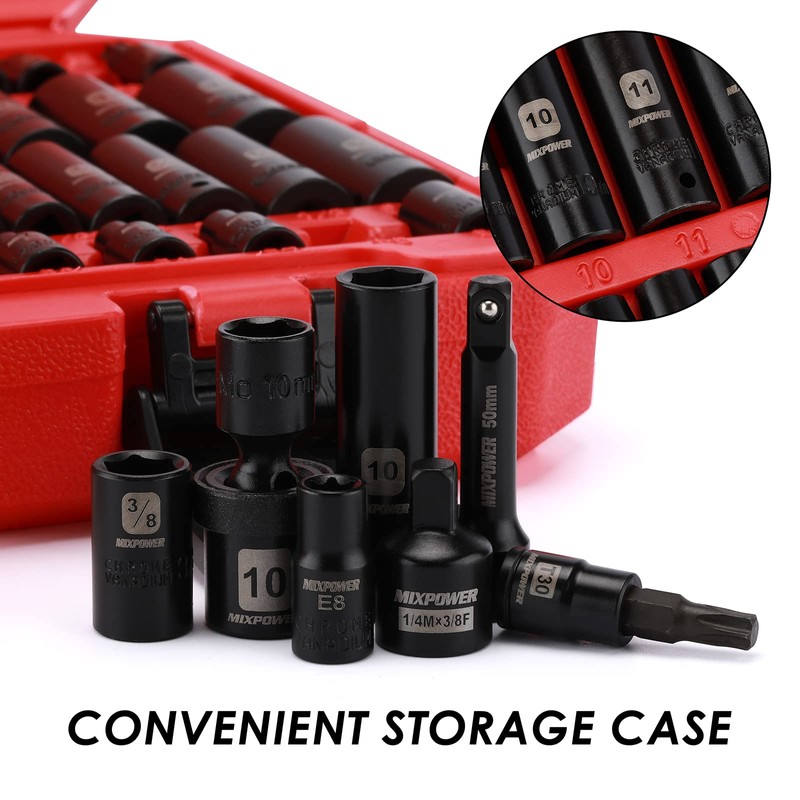 MIXPOWER 86PCS 1/4" Drive Master Impact Socket Set, Universal/Deep/Standard/Torx/Inverted Torx