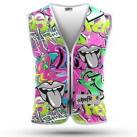 REEFLEXX REEFLEXX Warnweste Kinder Sicherheitsweste, erh?hte Sichtbarkeit im Stra?enverkehr, Schule, Fahrrad oder Auto, Graffiti Tongue - Gr??e S