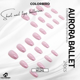COLORBIRD Nail Tips, Short, 24 Pieces, Pink, Nail Tips, Short, Cute, Ballerina (W1241)