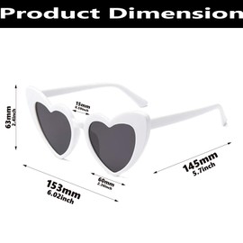 LUCKYCHRIS 10 Pairs White Heart Shaped Sunglasses for Women Trendy Heart Glasses Pack Fun Sunglasses Bulk for Bride Wedding Bachelorette Party Favors Valentines Gifts