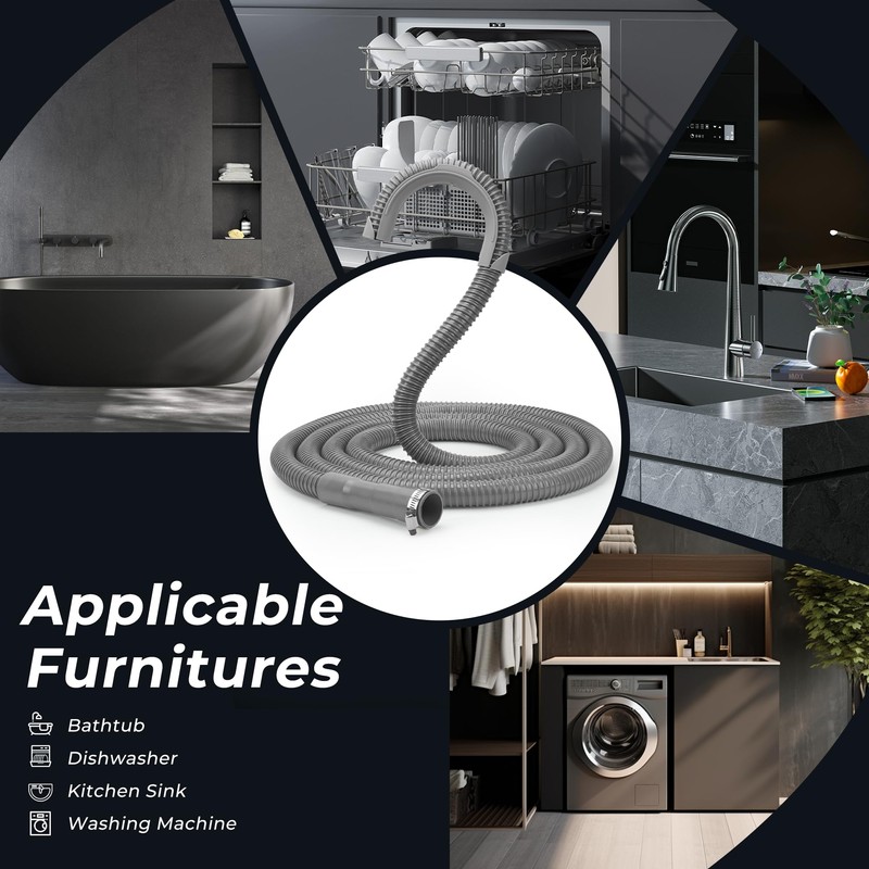 Funmit 12Ft Universal Washing Machine Drain Hose Flexible Extension Hose