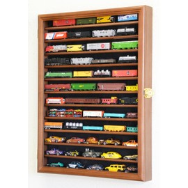 sfDisplay.com,LLC. 12 Shelves N Scale Train Model Trains Display Case Cabinet Wall Rack w/ 98% UV Lockable (Walnut Finish)