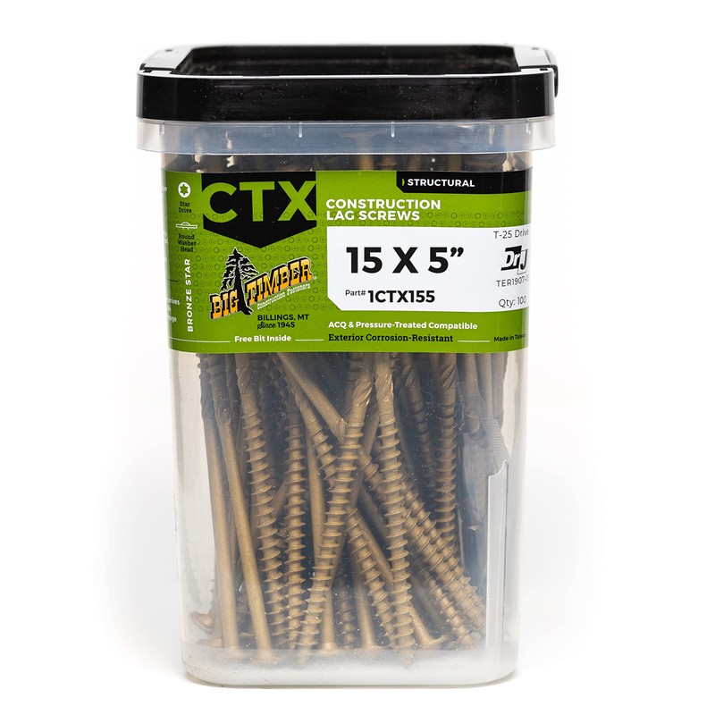 Big Timber 1CTX155 T-30#15 x 5" Construction Lag Screw Knurled