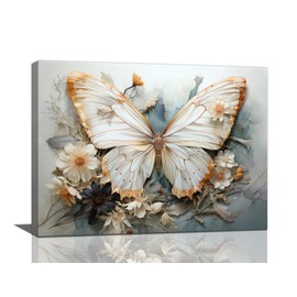 Butterfly Flower Decor Wall Art Aesthetic Butterfly Pictures Wall Decor Abstract Butterfly Floral Canvas Painting Modern Artwork Decorations Framed for Bathroom Living Room Bedroom Office 16x12 inch