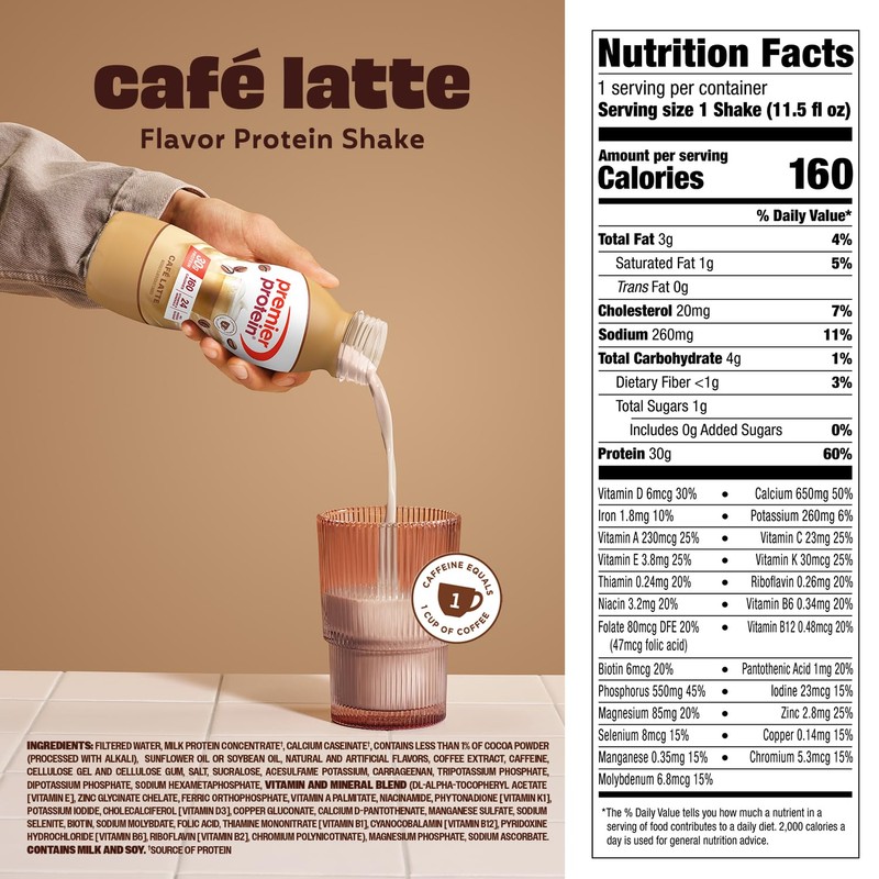 Premier Protein Shake, Café Latte, 30g Protein, No Added Sugar,