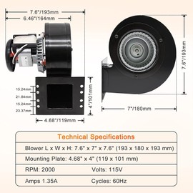 Adviace 80472 80472A Distribution Convection Blower for US Stove 6041 & 6039 & 5500 & 5500M, King 5502M & KP130 & 5500M & 5500, American Harvest 6039 6041, USSC 6039 6041, Ashley AP5660L Pellet Stoves