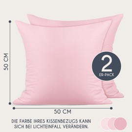Dreamzie Renforcé Cotton Pillowcase 50 x 50 cm (Set of 2) – Pink – Densely Woven with 57 Threads/cm² – Cushion Cover 50 x 50 cm – OEKO-TEX Certified