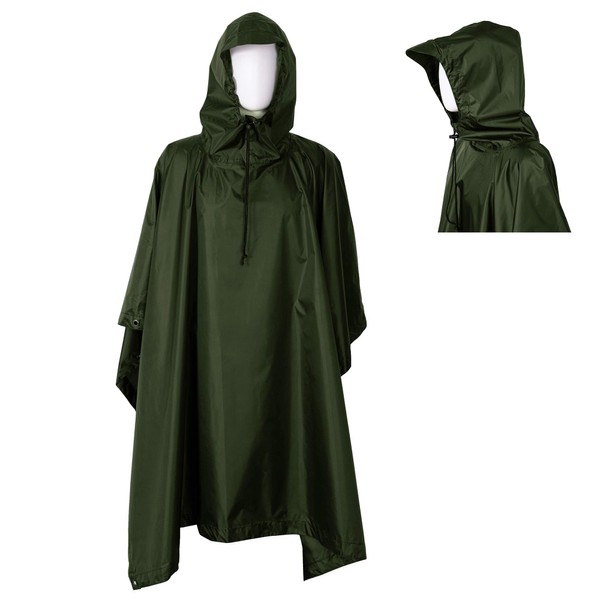 Rain Poncho Raincoat Waterproof for Men Women Adult Hiking Fishing Festivals Green