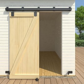 SongYung 8FT Black Box Rail Exterior Barn Door Hardware Kit, Sliding Heavy Duty Barn Door Track, Wall Mount Barn Door Hardware with 5 Track Brackets(Doors NOT Include）