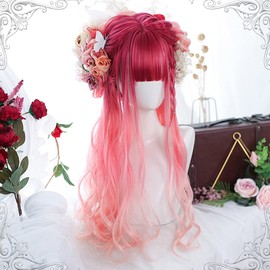 Lolita Wig, Harajuku Style, GAL Series, Goth Loli, Cosplay, Wig, Heat Resistant, Long, Curly Hair (Red Mesh), Gothic Forest Girl, Dream, Cute, Princess, Small Face, Party, Halloween, Costume, Everyday