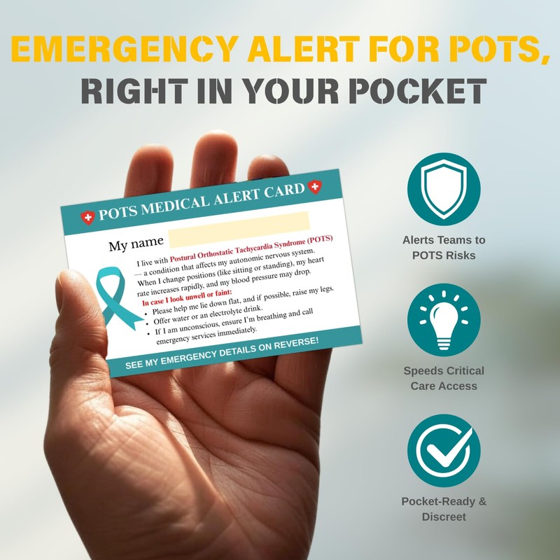 Postural Orthostatic Tachycardia Syndrome (POTS) Medical Alert Card with Lanyard