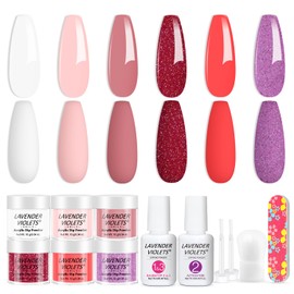 Lavender Violets 6 Colours Acrylic Dip Powder System French Nail Art Manicure Dipping Powder Nail Powder 2-in-1 Base & Top Coat Activator Nail Brush Nail File M202