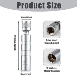 NQEUEPN Spark Plug Socket Removal Tool, 14mm Spark Plug Socket 3/8" Drive 12 Point Swivel Magnetic Spark Plug Tools Spark Plug Socket Set for Most Car Accessories