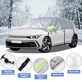 CICMOD Half Car Cover Universal Silver Windscreen Side Window Snow Frost Cover for Compact SUV Hacthback Fits Length Up to 440cm