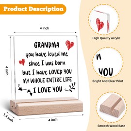 Grandma Gifts Birthday Gifts for Grandma Acrylic Plaque Mothers Day Present for Grandmother Nana Granny from Granddaughter Grandson Clear Desk Decorative Acrylic Plaque with Wooden Stand Office Decor