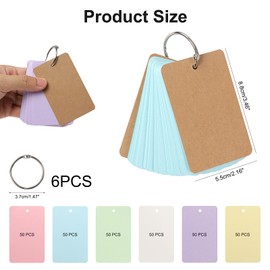 300 word notes with ring binder, 6 packs of 3.54*2.13 inch color fast paper storage sheets, mini word cards perfect for learning and memory at home, school and office