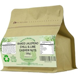 Natural Health 4 Life Snack Nut Baked and Salted Jalapeno Chilli and Lime Cashew Nuts (Cashews) in Recyclable Pouch 300g (1 Pouch)