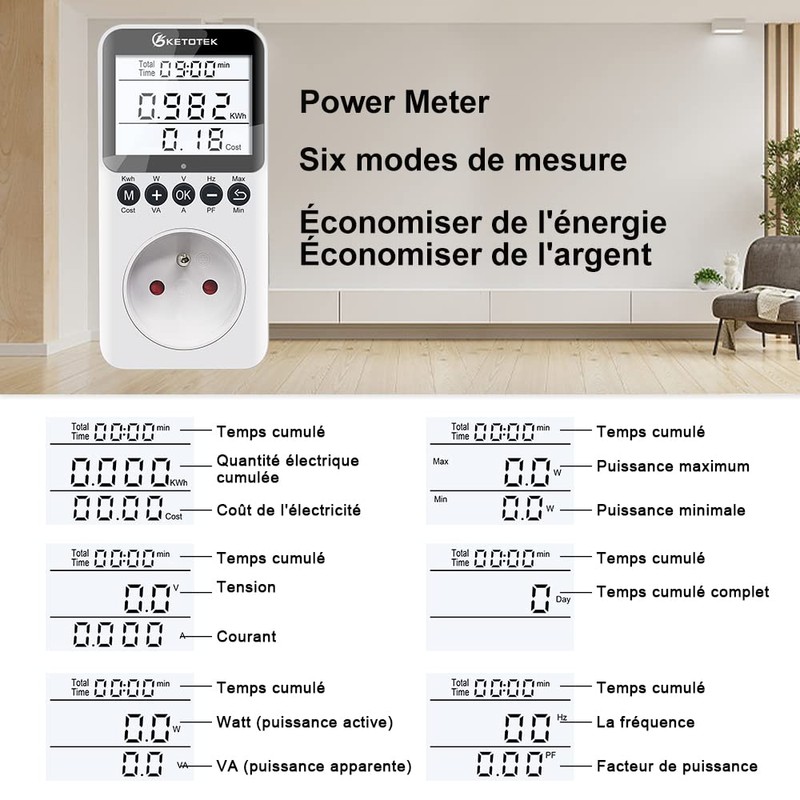 KETOTEK Digital Electricity Meter Wattage Socket