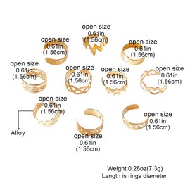 vdwv 10pc Moon Star Toe Rings Set Adjustable Band Rings Bulk Knuckle Rings Open Rings Star Finger Rings Heart-Shape Toe Ring Jewelry for Women (Gold)