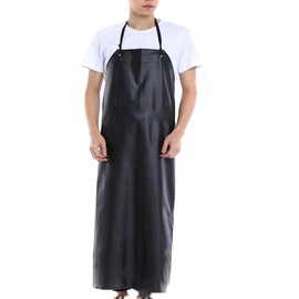 BESTCYC Men's Black Heavy Duty Waterproof Stain Resistant PVC Extra Long Apron for Kitchen Dishwashing Lab Butcher Fishing