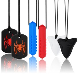 Chewy Necklaces for Sensory Kids, Silicone Chewable Necklace, 6 Pack Sensory Oral Motor Aids Teething Necklace for Chewers with Autism, ADHD, SPD, or Special Oral Motor Need