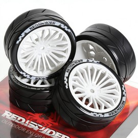 1/10 RC Car Tires and Wheels Set, On-Road Touring & Drift Tires with Foam Inserts, High Grip Rubber, 12mm Hex Compatible with Tamiya Traxxas HSP RC Cars (4 Pack) (Wite)