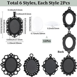 SUNNYCLUE 1 Box 24Pcs 12 Sets 18x25mm Blank Pendant Tray Cabochon and Bezel Sets Bulk Dome Frame Cameo Metal Alloy Oval Pendant Trays for Jewellery Making DIY Crafts Bouquet Classmate Graduation Women