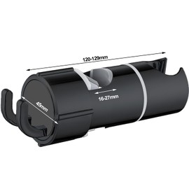 Shower Head Holder for Shower Rail with 2 Hooks, Hand Shower Holder 360° Rotatable for Slide Bar 16-27 mm Outer Diameter Shower Holder for Shower Head ABS Grade Shower Holder Plastic Black