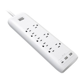 Clear Power 8-Outlet 2160J Home & Office Surge Protector Power Strip w/2-Port USB-A & 1-Port USB-C 20W PD Rapid Chargers, 5ft Power Cord, White, CP30002