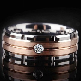 Jude Jewelers 8mm Stainless Steel Matte Brushed Silver Rose Gold Two Tone Wedding Band Ring, Metal, Cubic Zirconia