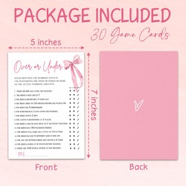 30 Pcs Over Or Under Blush Bow Game Cards Set, Wedding Engagement Game Cards, Bridal Shower Double-Sided Fill In Style Game Cards For Newlyweds, Party Game & Activities - B04
